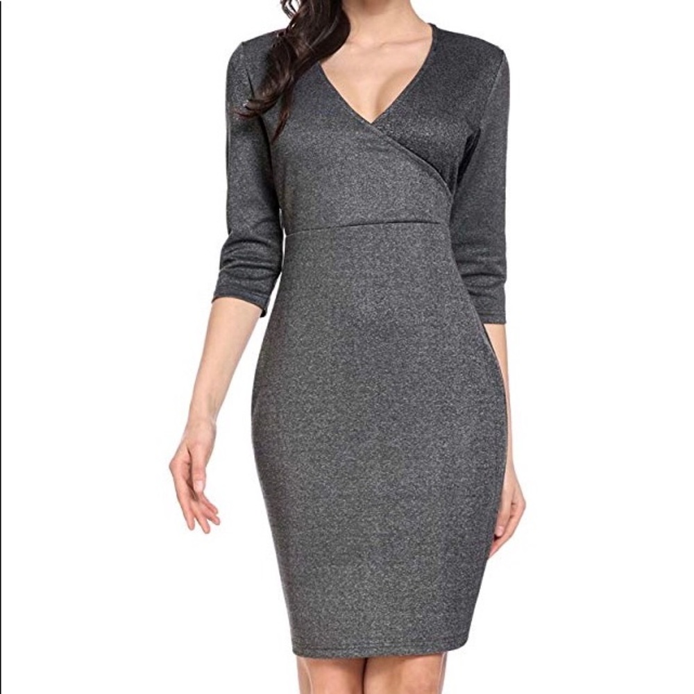 ANGVNS Half Sleeve V Neck Sheath Dress Small
